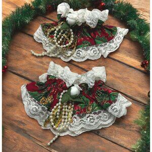 Vintage Christmas Lace Garter Set with Floral and Bead Accents Handmade